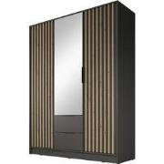 Meubella - Kledingkast Nairobi - Antraciet - Eiken - 155 cm - Met spie...