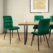 Eetkamerstoel set van 4 grote vierkante gewatteerde donkergroene fluwe...