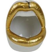 Pot - Ornament - Lip - Ceramics - Gold/White  -10x10x12cm