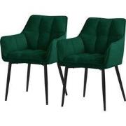 Set van 2 eetkamerstoelen in donkergroene badstof met dik gestoffeerde...