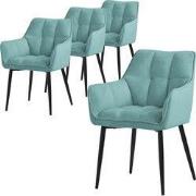 Set van 4 eetkamerstoelen in petrol badstof met dik gestoffeerde zitti...