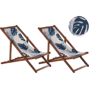 ANZIO  - Strandstoel set van 2 - Donkerhout/Palm/Blauw - Polyester