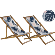 ANZIO  - Strandstoel set van 2 - Lichtbruin/Blauw/Palm - Polyester