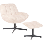 LIA - Fauteuil met hocker - Beige - Fluweel