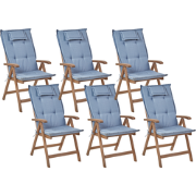 AMANTEA - Tuinstoel set van 6 - Donkerbruin/Blauw - Acaciahout