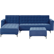 ABERDEEN - Slaapbank met ottomaan - Blauw - Rechtszijdig - Fluweel