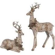 Clayre & Eef Decoratie Beeld Set van 2 Hert Bruin Kunststof