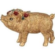 Clayre & Eef Decoratie Beeld Varken Goudkleurig Kunststof