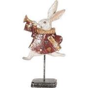 Clayre & Eef Decoratie Beeld Konijn Wit Rood Kunststof