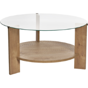 Salontafel met 2 bladen, waarvan één van gehard glas Ø75 cm - CLARA