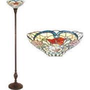 Lumilamp Tiffany Vloerlamp Beige Rood Glas Bloemen
