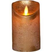 Batterijverlichting kaars wax rustiek met bewegende vlam goud 12.5 cm