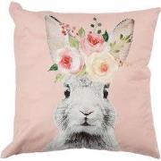 Clayre & Eef Kussenhoes Roze Wit Polyester Konijn