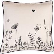 Clayre & Eef Kussenhoes Beige Zwart Katoen Bloemen