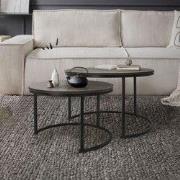 Salontafel set van 2 ronde vormen eiken donker/zwart gemaakt van MDF e...