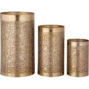 PTMD Devinjo Windlichten - 13 x 13 x 23 cm - Ijzer - Goud - Set van 3