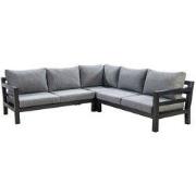 Loungeset Midori hoekset Zwart frame, Zwarte kussens