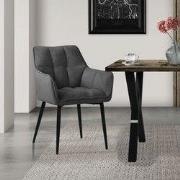 Donkergrijze badstof eetkamerstoel met dik gestoffeerde zitting ML des...