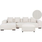 LUNGO - Hoekbank met ottomaan - Gebroken wit - Rechtszijdig - Corduroy
