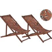 ANZIO  - Strandstoel set van 2 - Donkerhout/Bloemen/Rood - Polyester