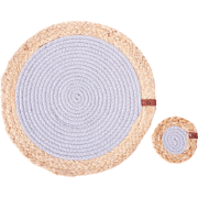 ROSELLA - Set 12 placemats en onderzetters - Grijs/Natuurlijk - Jute