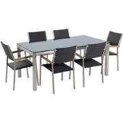 GROSSETO  - Tuinset voor 6 - Zwart/Rotan - Veiligheidsglas