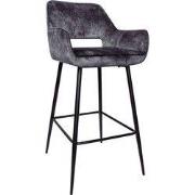 PTMD Fallon Velvet Anthracite Bar Stool Black Metal Leg - set van 2