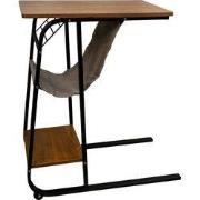 QUVIO Bijzettafel met 1 plank, 1 stoffen plank, 2 wielen - Hout en met...