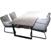Tuinset Teeburu low dining tafel black, concretee 240x100 cm met 4 sto...