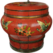 Fine Asianliving Antique Chinese Wooden Handpainted Rice Container