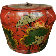 Fine Asianliving Antique Chinese Wooden Handpainted Rice Container