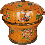 Fine Asianliving Antiek Chinese Houten Rijst Pot met Deksel Oranje