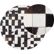 BERGAMA - Patchwork vloerkleed - Crème - 140 cm - Koeienhuid leer