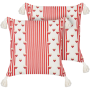 BANKSIA - Sierkussen set van 2 - Wit/Rood - 45 x 45 cm - Katoen