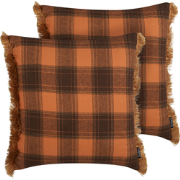 BARJA - Sierkussen set van 2 - Oranje/Zwart - 45 x 45 cm - Polyester