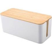 QUVIO Kabelorganizer - Kunststof en Hout - Wit en bruin