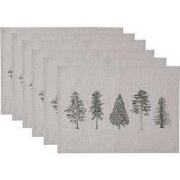 Clayre & Eef Placemats Set van 6 Beige Groen Katoen Dennenbomen