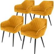 Set van 4 eetkamerstoelen met rugleuning & armleuningen mosterdgele fl...