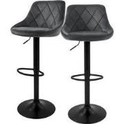 Barkruk set van 2 grijs fluwelen bekleding met rugleuning en voetenste...