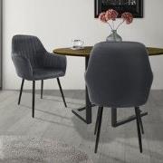 Eetkamerstoelen met rugleuning & armleuning set van 2 grijs met fluwel...