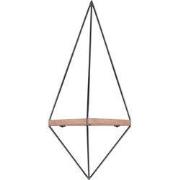 Geometrische wandplank van zwart metaal en massief hout L60 cm