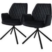 Eetkamerstoel set van 2 draaibaar met rugleuning en armleuningen zwart...