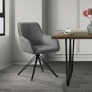 Draaibare eetkamerstoel in grijs geweven stof met rugleuning en armleu...