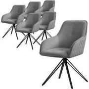 Set van 6 eetkamerstoelen draaibaar grijs geweven stof met rugleuning ...
