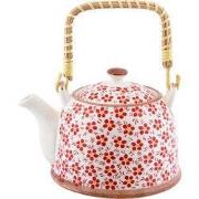 Clayre & Eef Theepot met Filter 700 ml Rood Keramiek Bloemen