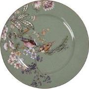 Clayre & Eef Ontbijtbord Ø 15 cm Groen Keramiek Bloemen