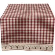 Clayre & Eef Tafelloper 50x140 cm Rood Beige Katoen Ruit Hert
