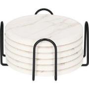 QUVIO Onderzetter set van 6 met houder - Marmer look - Wit