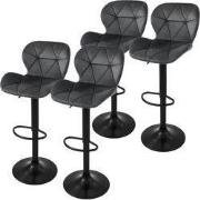Set van 2 barkrukken 2x grijs fluwelen bekleding met rugleuning en voe...