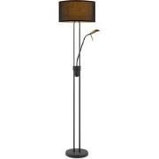 Moderne vloerlamp Up - 2-lichts staande lamp met Linnen kap - Zwart - ...